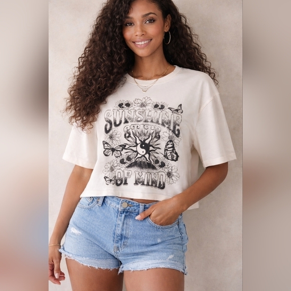Ardene Tops - Ardene | 'Sunshine State Of Mind' Graphic Beige Tee, Size L